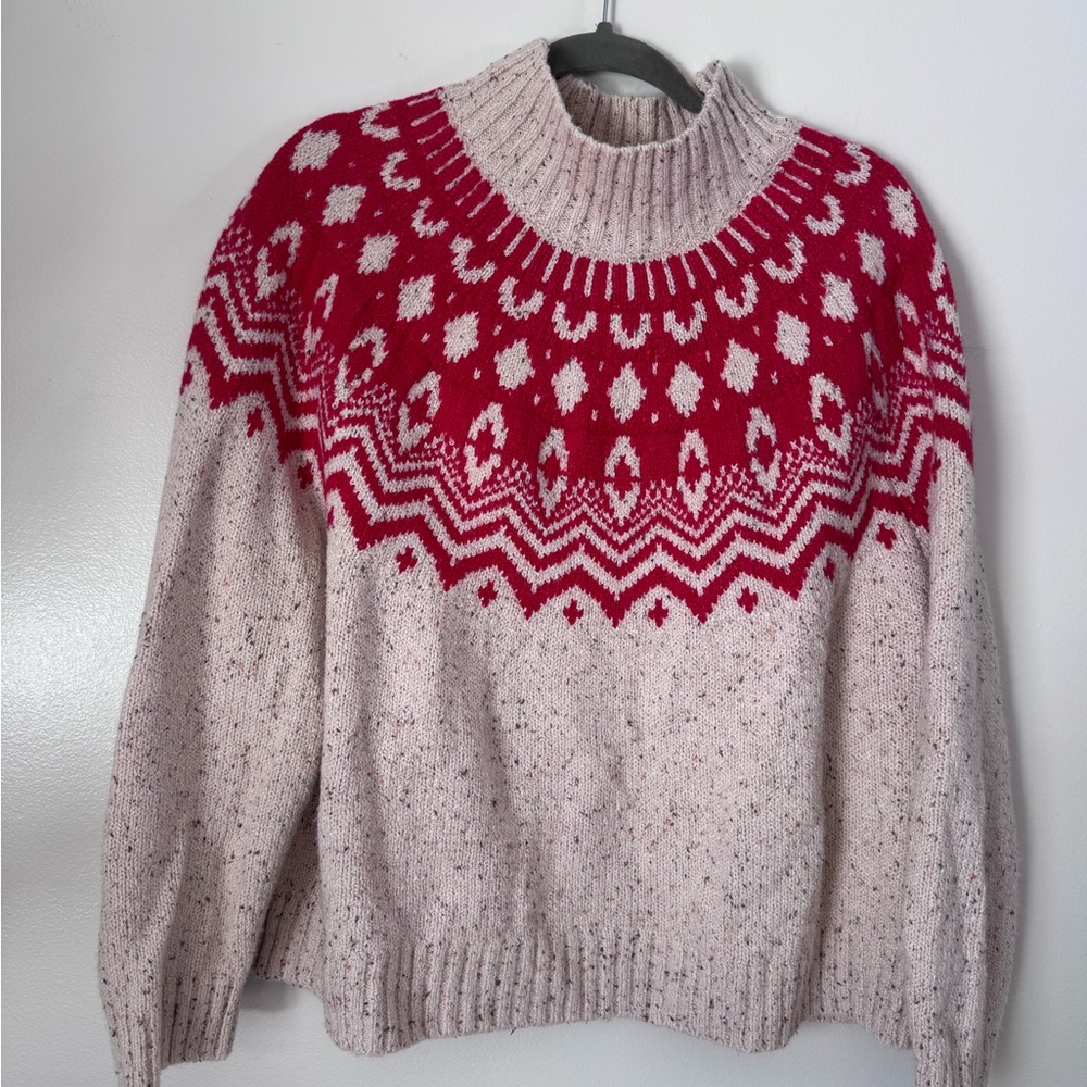 Old Navy Red and Cream Turtleneck Sweater